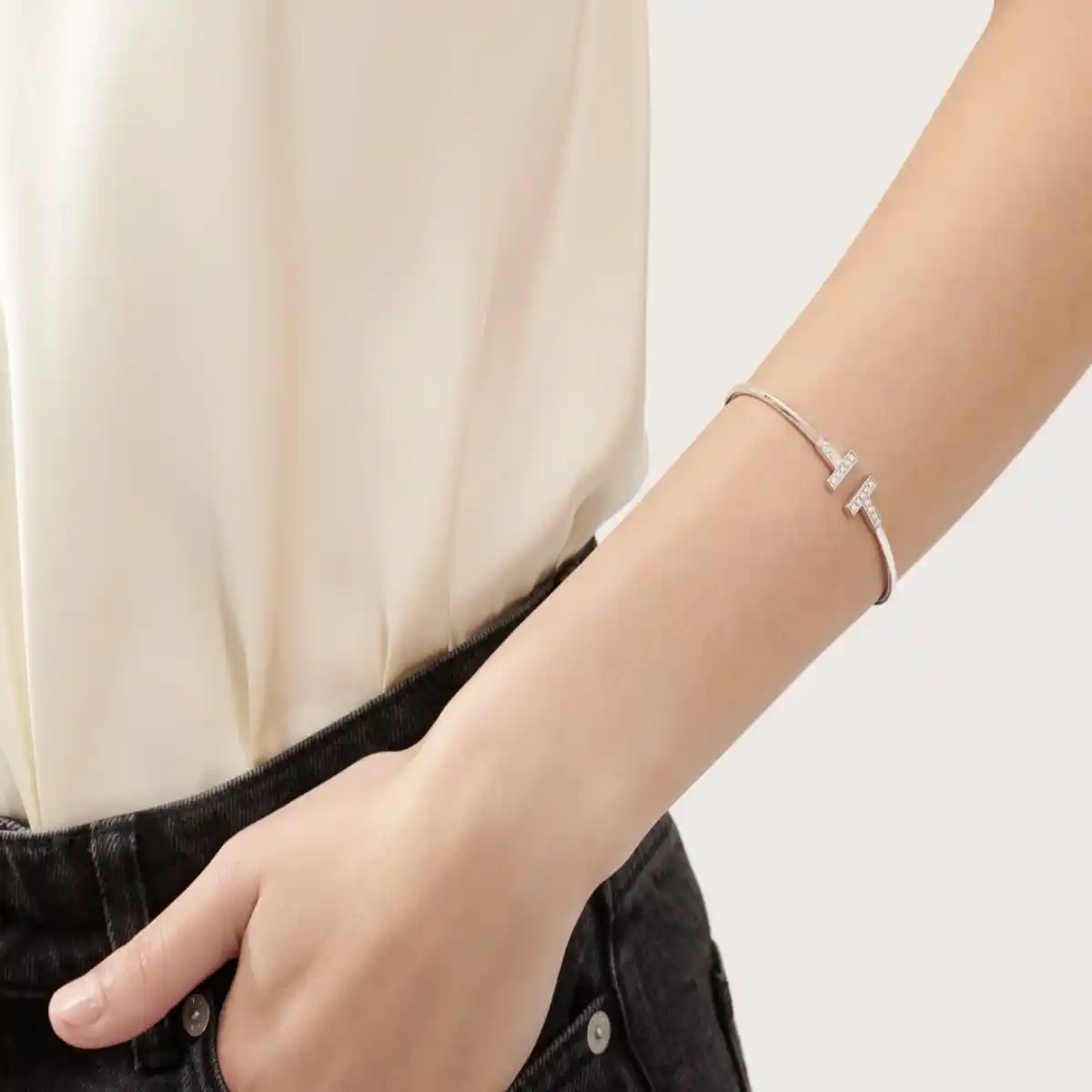 Tiffany T Diamond Wire Bracelet in 18k White Gold
