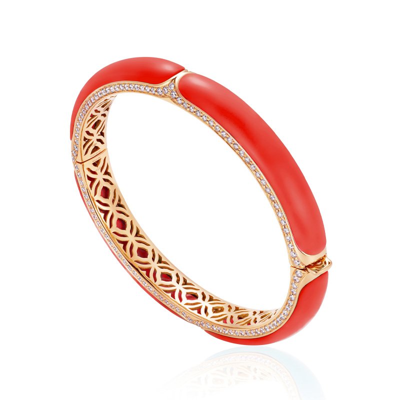 The-Nile-New+Edition-18+Karat-Rose+Gold-White+Diamonds-Coral-Bangle