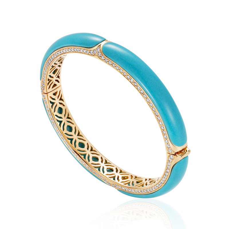 The-Nile-New+Edition-18+Karat-Yellow+Gold-White+Diamonds-Turquoise-Bangle