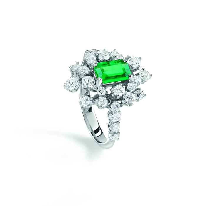 Mimosa Ring White Gold With Diamond and Emerald