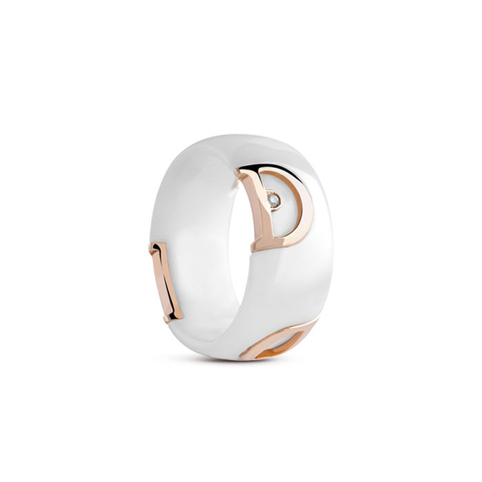 D.Icon Ring Pink Gold With White Ceramic and Diamond