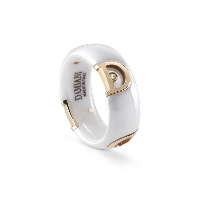 D.Icon Ring Pink Gold With White Ceramic and Diamond