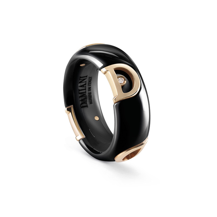 D.Icon Ring Pink Gold With Black Ceramic and Diamond